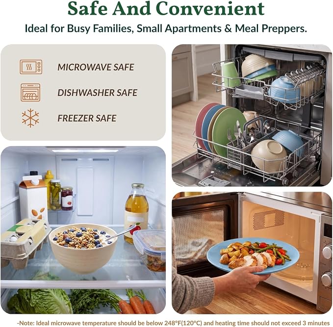 Kitchen Plates and Bowls Set 40 PCS Microwave and Dishwasher Safe Wheat Straw Dinnerware Sets Dish Sets for 8 Kitchen Plate Set for Camping, RV, Party, Apartment, Picnic, Kids-Multilight