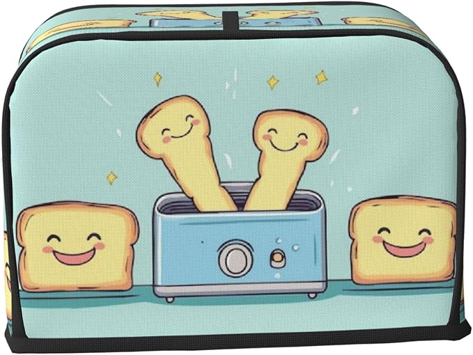 Toaster Cover 2 Slice with Cartoon Toast Pattern Dustproof Bread Maker Cover Fingerprint Bakeware Protection Wide Slot Toaster Bag Reusable Kitchen Small Appliance Cover