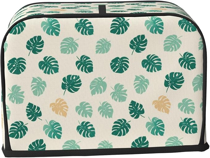 2 Slice Toaster Cover Tropical Leaf Dust Proof Washable Kitchen Appliance Cover with Pocket, Oxford Fabric Countertop Toaster Protector for Standard Toasters Small Appliances