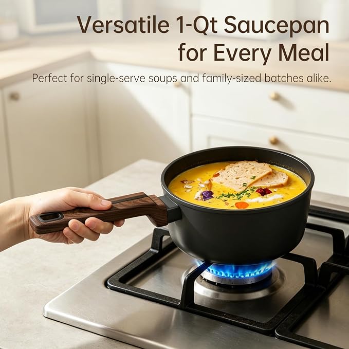 MsMk 1 QT Nonstick Saucepan with Lid, Grey Induction Cooking Pot | Non Toxic, Even Heating, Easy Clean, Dishwasher Safe, suitable for gas & electric & induction stoves, PFOA & PFAS Free