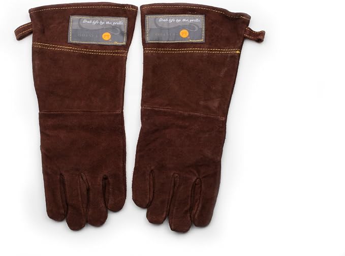 Outset Leather Grill Gloves, Set of 2 Brown Leather BBQ Gloves | Leather Keeps Your Hands Safe From The Heat | Great For The Grill, Griddle, Campfire & Oven | 1 Size Fits All BBQ Gloves