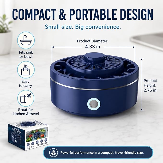Fruit and Vegetable Washing Machine, Portable Produce Purifier with Hydroxyl Water Ion Technology & Pure Titanium Electrolysis Plate, IPX7 Waterproof Wireless Fruit Cleaner for Meat, Seafood