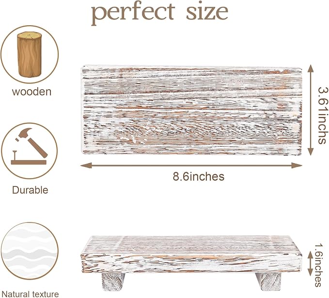 Wood Bathroom Tray Farmhouse Decor Kitchen Soap Holder 8.7"X3.6" Retrowhite | Waterproof, Lightweight, Easy Clean, Small Wooden Riser Pedestal Stand Accessories for Office Desk, Vanity, Counter, Sink