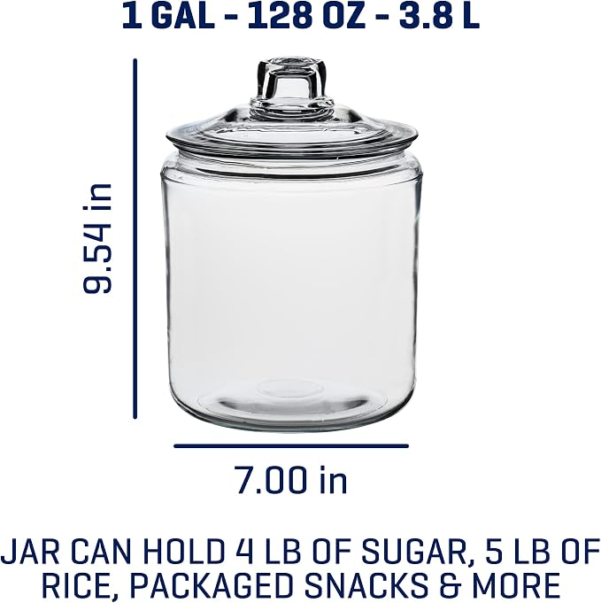 Anchor Hocking Heritage Hill 1 Gallon Glass Jar with Lid, Set of 2