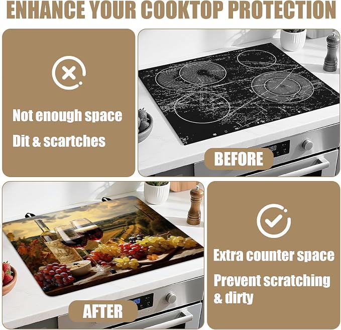 Vintage Wine Glass Stove Top Covers for Electric Stove, Electric Gas Stove Pad Heat Resistant Range Cooktop Protector for Home Decor Kitchen 28"x20"