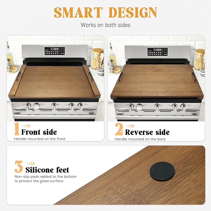 GASHELL Noodle Board Stove Cover with Handles, Multiple Stove Top Cover Board for Electric/Gas Stove Top(Retro Brown)