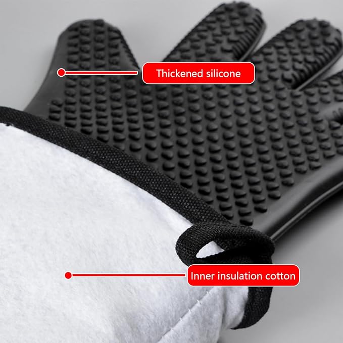 1 Pair Extra Long Professional Oven Mitts, Non-Slip Silicone Grip Heat Resistant,19.7" Length,Up to 572℉ for BBQ Cooking Baking Grilling (Black)