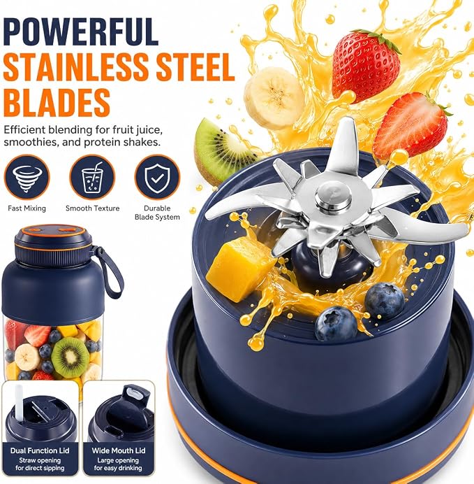 Portable Wireless Juicer Cup,Rechargeable Electric Juicer Blender Cup with 38 Blades,Smoothie Protein Shake Blender,Travel Use