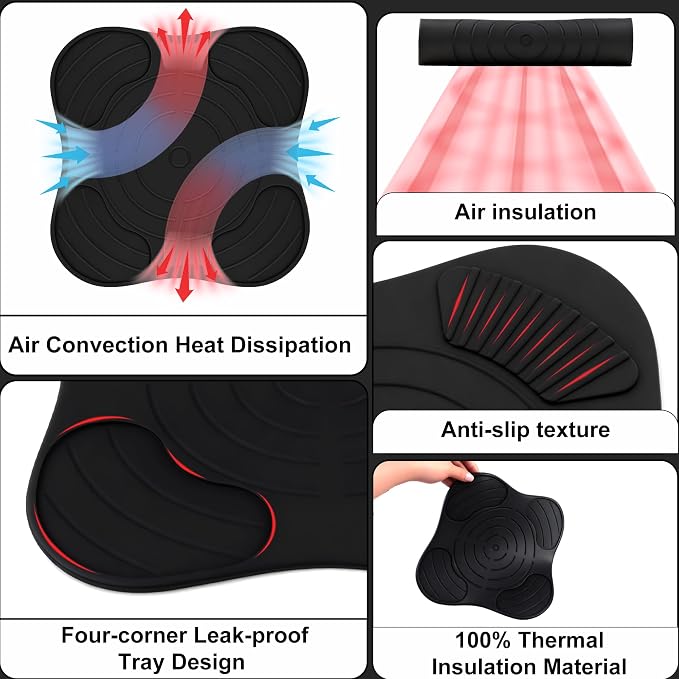 Jalopink Silicone Air Fryer Trivets for Ninja Crispi PowerPod,Heat-Resistant,Non-Slip,Protection for Countertop,Hot Pads for Ninja FN101GY FN101SG FN101ST (Black,2PCS)