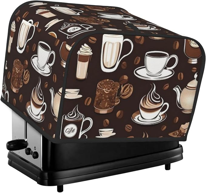 Toaster Cover 4 Slice with Coffee Pattern Dustproof Bread Maker Cover Fingerprint Bakeware Protection Wide Slot Toaster Bag Reusable Kitchen Small Appliance Cover