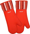 Alselo Silicone Oven Mitts Set, Heat Resistant 550 Degree,7.5"x16" | Extra Long Kitchen Mittens,Waterproof & Non-Silp Oven gloves for Baking Cooking Barbecue Microwave (Extra Long Red, 2)