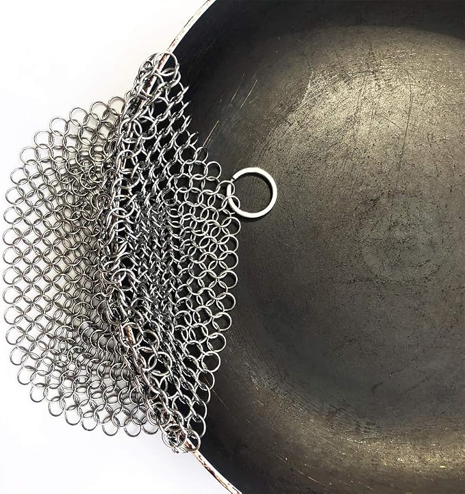 316 Premium Stainless Steel Cast Iron Cleaner, Chainmail Scrubber for Cast Iron Pan Pre-Seasoned Pan Dutch Ovens Waffle Iron Pans Scraper Cast Iron Grill Scraper Skillet Scraper HOVhomeDEVP