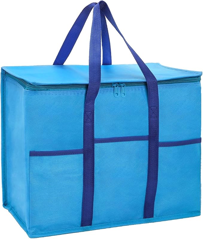 Foraineam 4 Pack Insulated Reusable Grocery Shopping Bags, Foldable Cooler Bag Food Delivery Bags with Hard Bottom Insert and Zippered Top, Stands Upright, Cooler Totes for Hot or Cold Food Transport