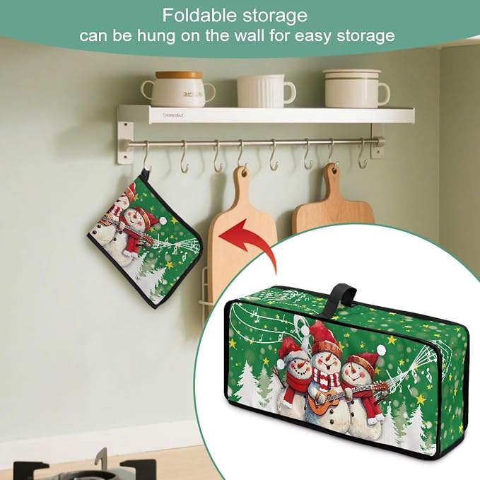 ZDCUSTOM Christmas Toaster Covers 2 Slice Wide Slot Dustproof Toaster Cover Fits Most Long Toasters, Small Kitchen Appliance, Bread Maker Protector, Music Notes Snowman