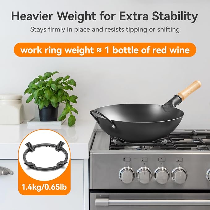 WANGYUANJI 8.3" Cast Iron Wok Ring for Gas Burner - Universal Stove Adapter for Round Bottom Woks, Heavy Duty Non-Slip Support Rack Fits 6.7" Cookware, Stable & Heat-Resistant Stove Grate Stand