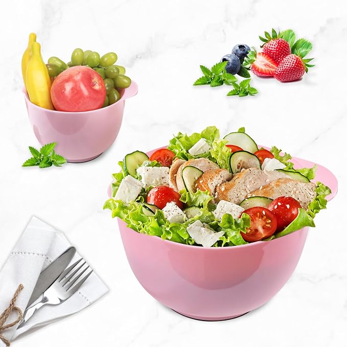 BoxedHome Classic Mixing Bowls Set of 4, BPA Free Plastic, Microwave Safe | 4.5, 3.5, 2.5 and 1.7 QT, Non-slip Base Large Non-toxic Nesting Bowl with Pour Spout, Dishwasher Safe, for Prep, Cooking