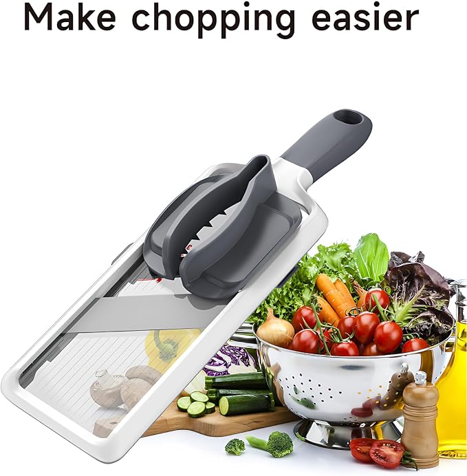 ZKIRON Adjustable Handheld Mandoline Slicer for Kitchen, Ready to Use | 1-3mm Vegetable Slicer with Grip Handle, Hand Guard and Bowl Hook for Cucumbers, Onions, Potatoes and Small-to-Medium Produce