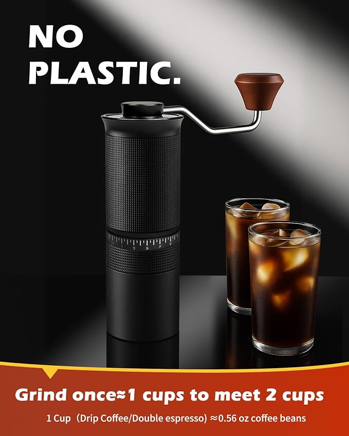 Manual Coffee Grinder with Stainless Steel Burr- 1.12oz Handheld Mill for Espresso, Drip, French Press,with 35 Adjustable Settings & Quiet (Black)
