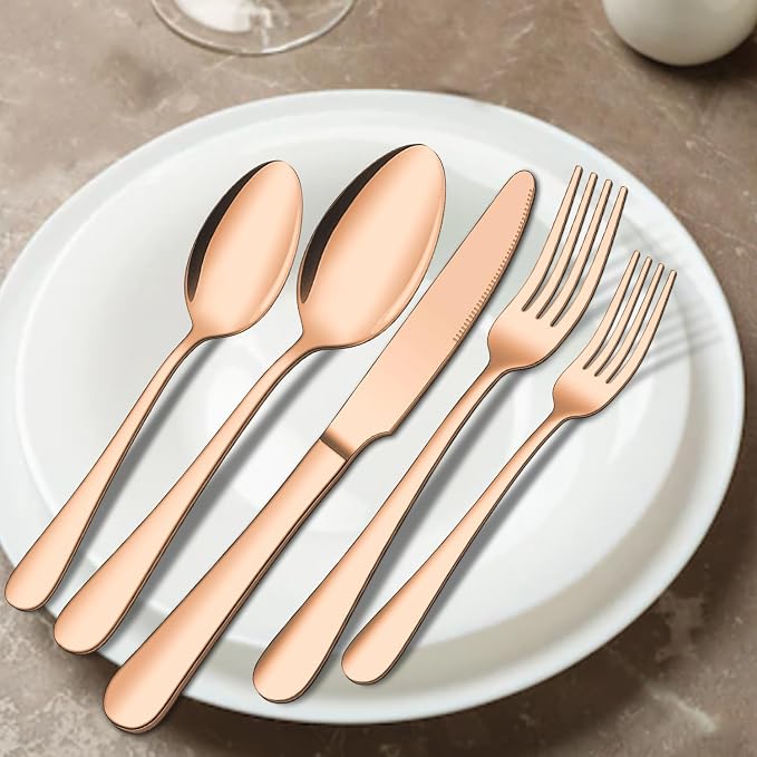 ENLOY 20 Piece Silverware Set, Rose Gold Stainless Steel Cutlery Set for 4 | Kitchen Utensil Set Service for 4, Include Heavy Duty Knife Fork Spoon, Mirror Polished for Home, Kitchen, Dishwasher Safe