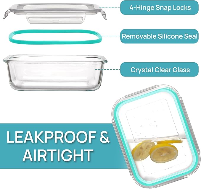 Vtopmart 5Pack 22oz Glass Storage Containers with Lids, Green | Glass Meal Prep Food Container Sets, Snap Airtight Lid, For Microwave, Oven, Freezer and Dishwasher, BPA Free