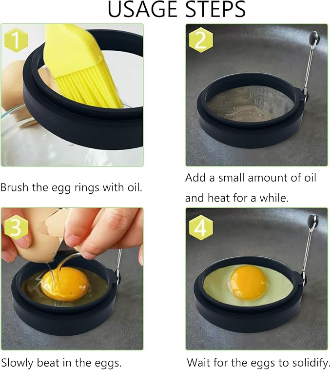 Black Silicone Egg Ring, 4 Pack Egg Ring Molds for Fried Egg, Non-stick Egg Cooker Ring