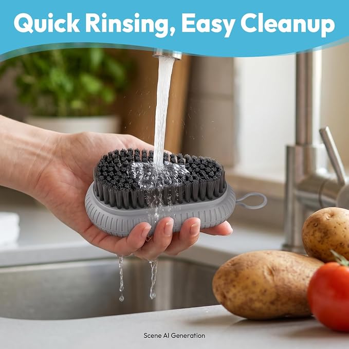 Fruit and Vegetable Brush, Multi-Purpose Produce Scrubber Brush with Non-Slip Handle & Hanging Loop