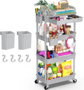 Goovilla 4 Tier Rolling Utility Cart Organizer with Removable Drawer, Grey | Stable and Sturdy Rolling Storage Carts with 2 Lockable Wheels for Bathroom, Kitchen, Snack, Craft, Makeup, Baby Essentials