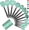 Coukre Silicone Kitchen Cooking Utensils Set, Heat Resistant, 14-Piece | Dishwasher-Safe, Food-Grade Silicone, BPA-Free, Spatulas, Spoons & Turner, Safe for Nonstick Cookware, AquaGreen