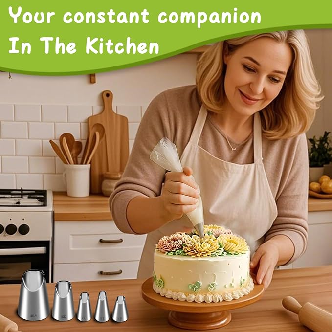 Suuker 5 Pieces Chrysanthemum Piping Tips Set | Stainless Steel, Cake Decorating Tips, Frosting Icing Tips, 402L 402 79 80 81