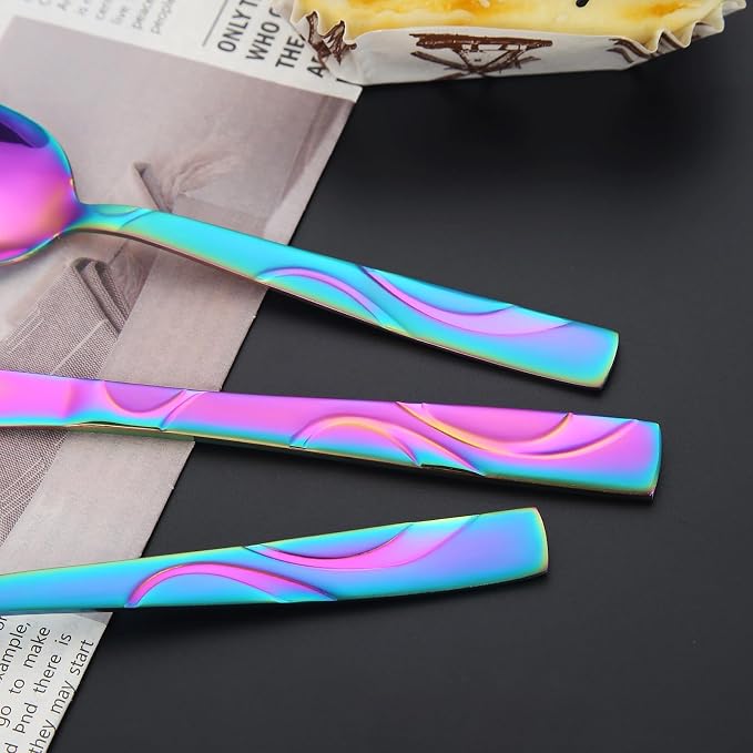 30-Piece Rainbow Silverware Set for 6 | Grade 430 Stainless Steel Colorful Flatware Set, Cutlery Set Service for 6, including Fork Spoon and Knife, Dishwasher Safe