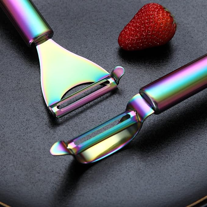 Rainbow Potato Vegetable And Fruit Peelers For Kitchen, Kyraton Titanium Colorful Plating Stainless Steel Peelers, Sharp Blade And Ergonomic Non Slip Easy To Grip Set Of 2