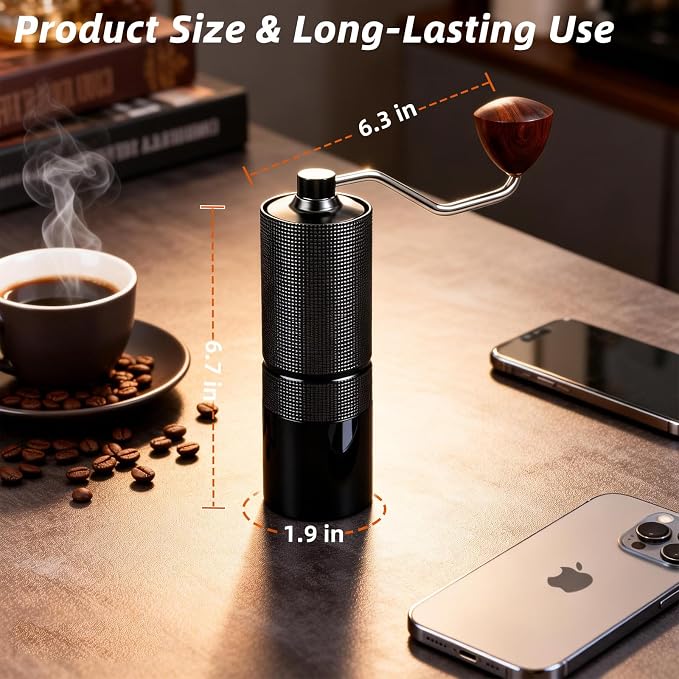 Manual Coffee Grinder,Stainless Steel Conical Burr with Adjustable Setting,Double Bearing Positioning for French Press, Drip,Espresso,Hand Coffee Grinder,20g Capacity Suitable for Camping&Office&Gift