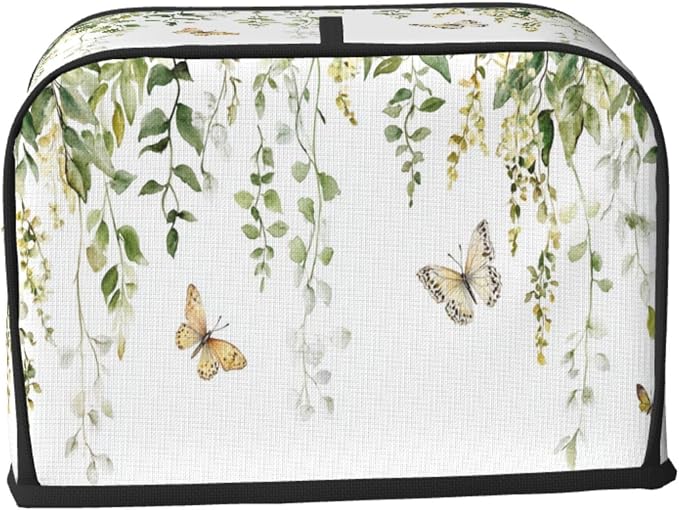 2 Slice Toaster Cover Butterfly Watercolor Botanical Leaf Dust Proof Washable Kitchen Appliance Cover with Pocket, Oxford Fabric Countertop Toaster Protector for Standard Toasters Small Appliances