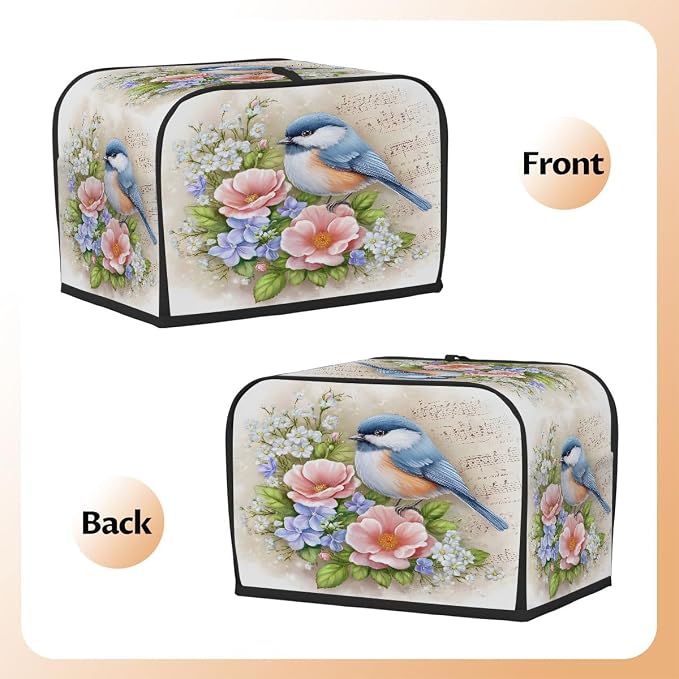 4 Slice Toaster Cover Painted Bird Flower Toaster Covers Four Slice Wide Slot Waterproof and Dustproof Covers for Wide Slot Toasters and Small Appliances Kitchen Decor Gifts