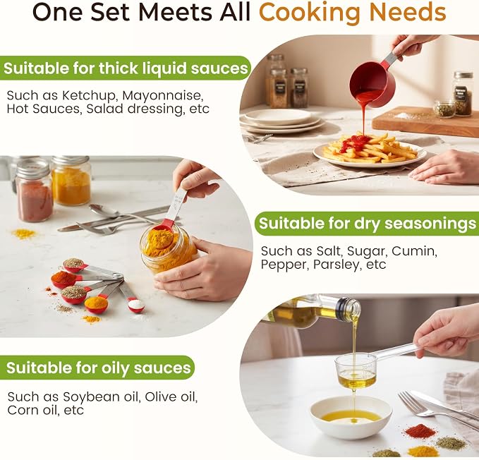 16PCS Measuring Cups and Spoons Set, Measuring Spoon Set with Metric and US Measurements, Fits for Measuring Dry and Liquid (Red)