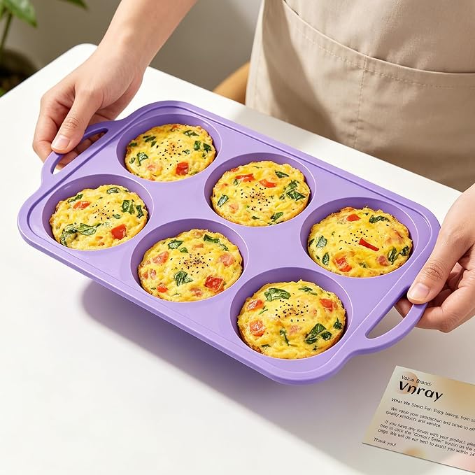 4 Inch Jumbo Silicone Muffin Top Pan with Frame Non Stick Egg Mold Baking | Silicone Egg Mold for Oven, Large Whoopie Pie Baking Pan with Handle for English Breakfast Sandwich Egg Bite Bun Tart Vnray