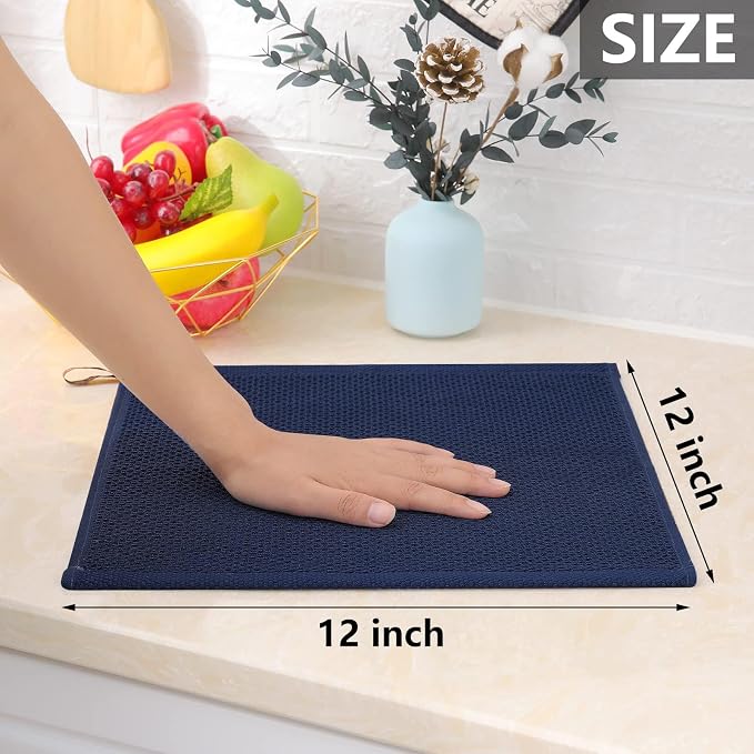 Homaxy 100% Cotton Waffle Weave Kitchen Dish Cloths 6-Pack, Dark Navy | 12 x 12 Inches, Ultra Soft Absorbent Dish Towels, Quick Drying Dish Rags with Hanging Loop