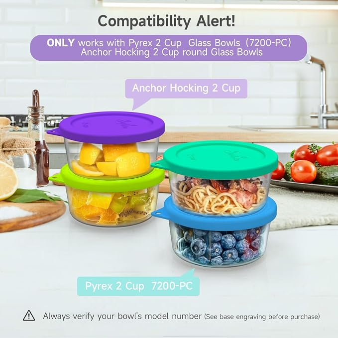 SOPHICO 2 Cup Silicone Lids Replacement for Pyrex & Anchor Hocking 7200-PC | Food Grade Silicone, Leakproof、Airtight Lids, Dishwasher Microwave Safe