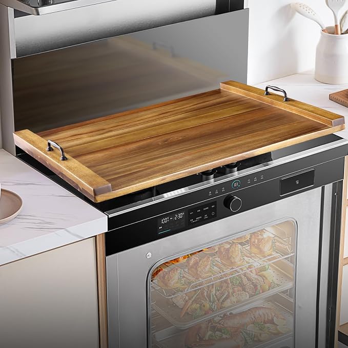 GarveeHome Acacia Noodle Board Stove Cover Wood with Handles for Gas/Electric Stove Top, 30 in x 22 in Extra Thick Wood Stove Top Covers, Kitchen Sink Cover Cutting Board, Decorative Serving Tray | Thick Wood Stove Top Covers, Kitchen Sink Cover, Cutti...