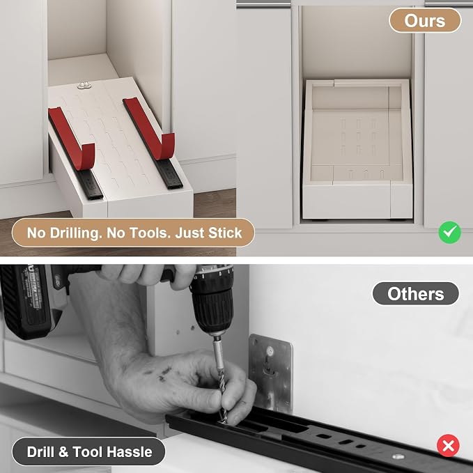 Fokyfok Pull out Cabinet Organizer,7"-11"W, 17"-24"D,Expandable,Adhesive | No Drill,Roll out Drawers,Adjustable Slide out Shelves for Kitchen,Pantry,Framed and Framless Cabinets,White,1PC
