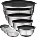 Mixing Bowls with Lids Set of 5 - Stainless Steel Nesting Metal Bowl Set | Airtight Lids, Non Slip Bottoms, 3 Grater Attachments Included, Nesting Design Saves Space for Baking, Food Prep and Storage