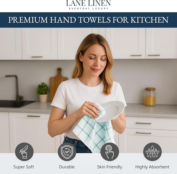 LANE LINEN Kitchen Towels & Dishcloths Set of 12-100% Cotton, Quick-Drying 18” x 28” Absorbent Dish & Tea Towels, Soft Hand Towels for Kitchen - Aqua