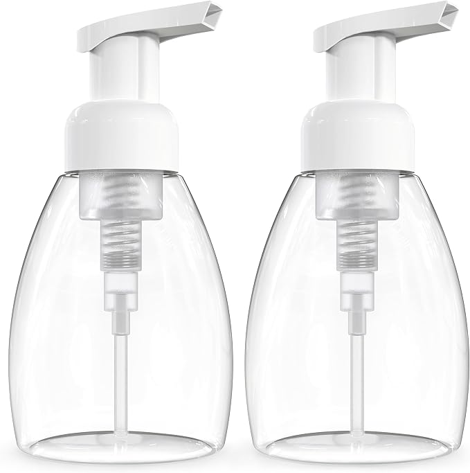 Foaming Soap Dispenser Pump Bottles, BPA Free Empty Refillable Plastic Container for Liquid Soap - Kitchen, Bathroom, Commercial - 8oz (250ml) Pack of 2 Clear