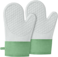 Silicone Oven Mitts，Heat Resistant up to 500°F, Oven Gloves with Soft Lining, Non-Slip Kitchen Essentials, Kitchen Gadgets, Apartment Essentials, Great Gift for Cooking (Grey&green-1pair)