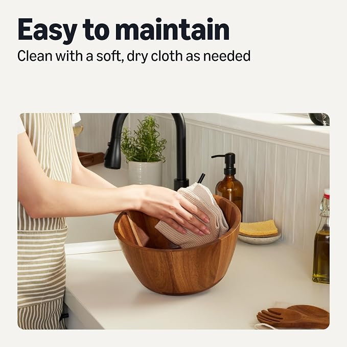 Amazon Basics Wooden Salad Bowl, Acacia Wood, 10 in., Family Size Serving Bowl for Gatherings and Everyday Meals