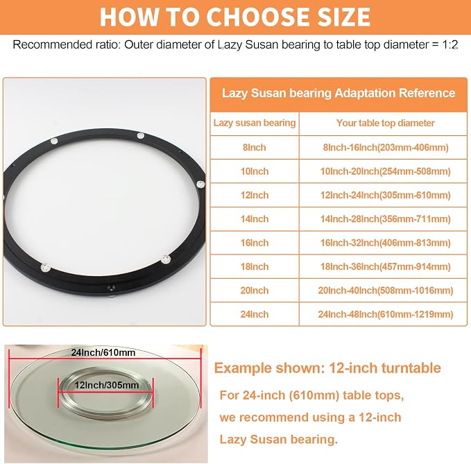 16 Inch Lazy Susan Hardware Heavy Duty Metal Rotating Hardware Large Turntable Bearing Ring Lazy Susan Kit Parts Mechanism for Puzzle Board, Dining Tables(Base Only, Black)
