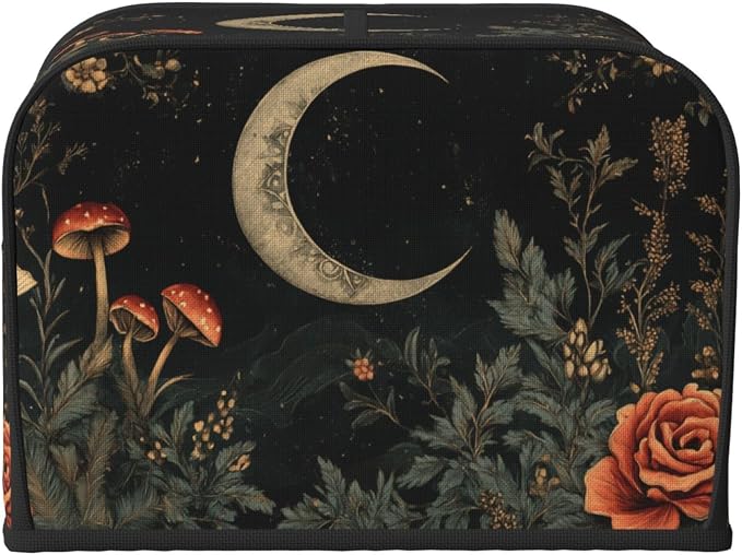 4 Slice Toaster Cover Botanical Flower Moon Vintage Dust Proof Washable Kitchen Appliance Cover with Pocket, Oxford Fabric Countertop Toaster Protector for Standard Toasters Small Appliances