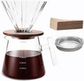 Lalord Pour Over Coffee Maker, 20 oz Borosilicate Glass Set with 100 pcs Paper Filter, Walnut Collar & Glass Lid, Drip Coffee Maker, 1-3 Cups, Clear, 600 ml, Petal Shape