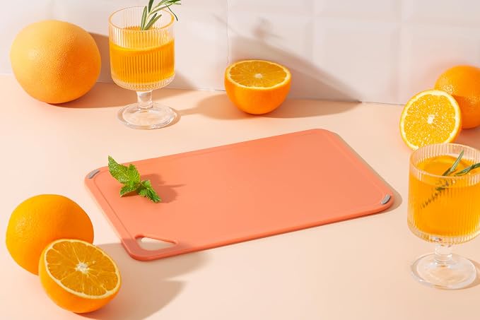 Plastic Cutting Board Set, Cutting Boards for Kitchen BPA Free | Large-Small Chopping Boards Set of 3 Non-Slip for Cooking Camping Dishwasher Safe, Reversible, with Grip Handle, Orange Green