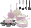GreenLife 16pc Ceramic Nonstick Pots & Pans Cookware Set, Blush Pink | PFAS-Free Nonstick Coating, Stockpot, Frying Pans, Saucepan, Sauté, Induction Ready, All Stovetop Compatible, Dishwasher Safe